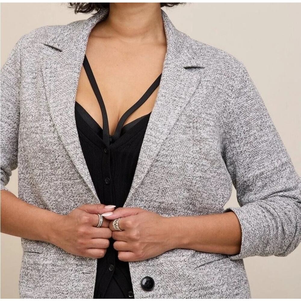 Torrid Textured Boyfriend Knit Trench Blazer 3X Gray Marled Longline Jacket NEW - Picture 8 of 16
